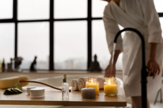 A person preparing a bath.