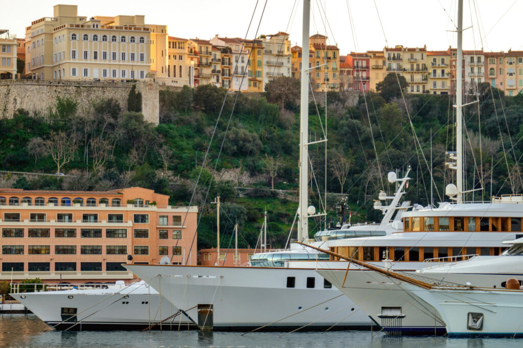 Boats at the hercule port in monaco princes palace of Monaco